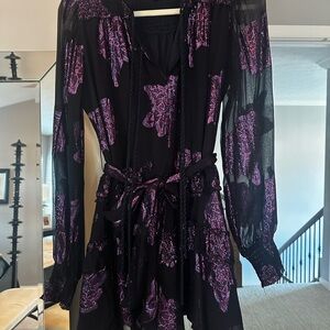 Elegant Long Sleeve Purple Floral Dress